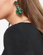 Asos Design Earrings With Emerald Tone Crystal Drop In Silver Tone