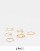 Asos Design Pack Of 6 Rings In Mixed Knot Design In Gold Tone - Gold
