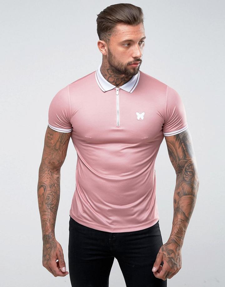 Good For Nothing Polo T-shirt In Pink With Half Zip - Pink