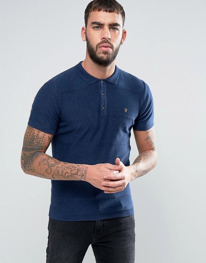Farah Oxford Knitted Polo Shirt - Blue