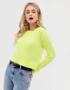 Stradivarius Fluro Cable Knitted Sweater In Yellow - Yellow