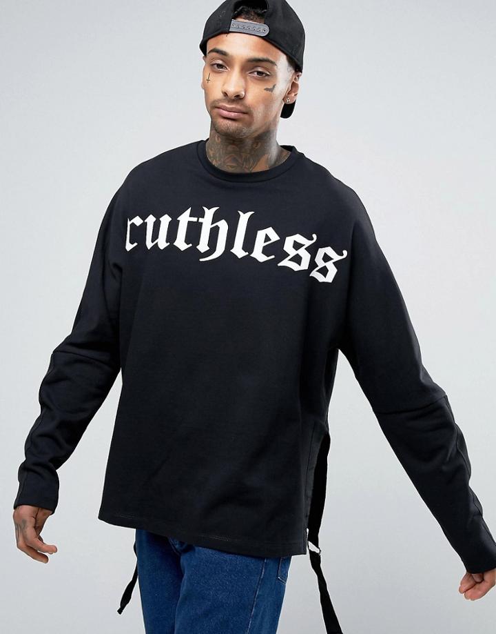 Asos Oversized Sweatshirt With Ruthless Print & Taping - Black