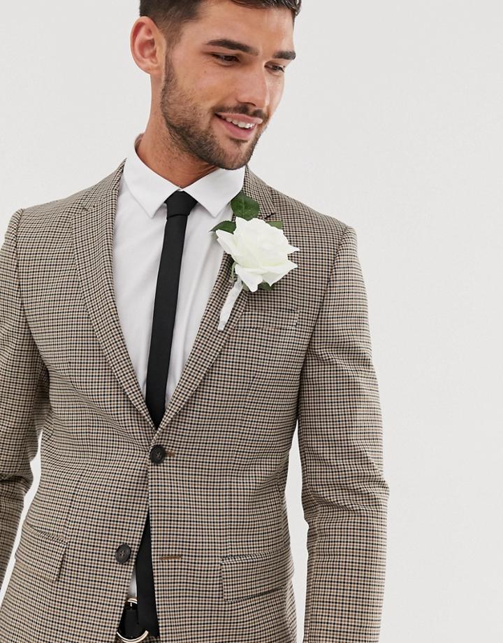 River Island Wedding Suit Jacket In Brown Check - Brown