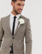 River Island Wedding Suit Jacket In Brown Check - Brown