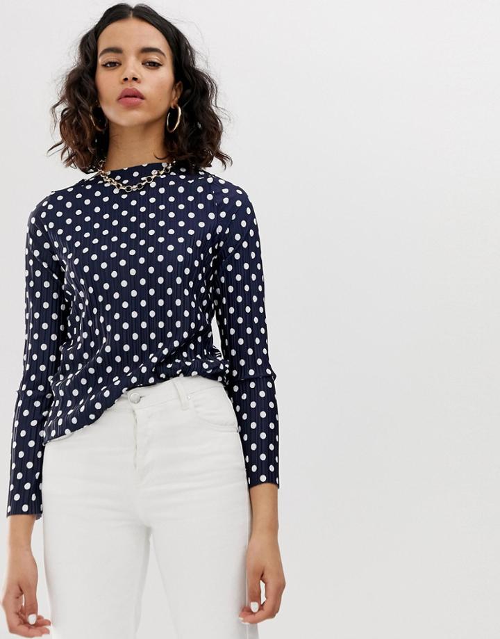 River Island Top In Navy Polka Dot