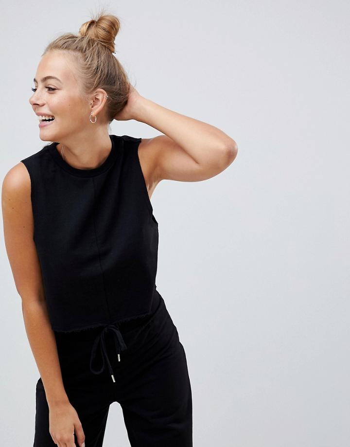 Asos Design Lounge Raw Hem Cropped Tank - Black