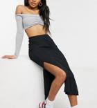 Flounce Petite Ribbed Midi Skirt With Side Splits In Black - Part Of A Set
