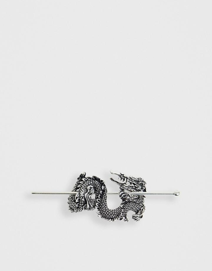 Asos Design Hair Pin With Dragon Detail In Silver Tone - Silver