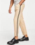 Topman Tapered Side Seam Warm Handle Pants With Pleat In Stone-neutral
