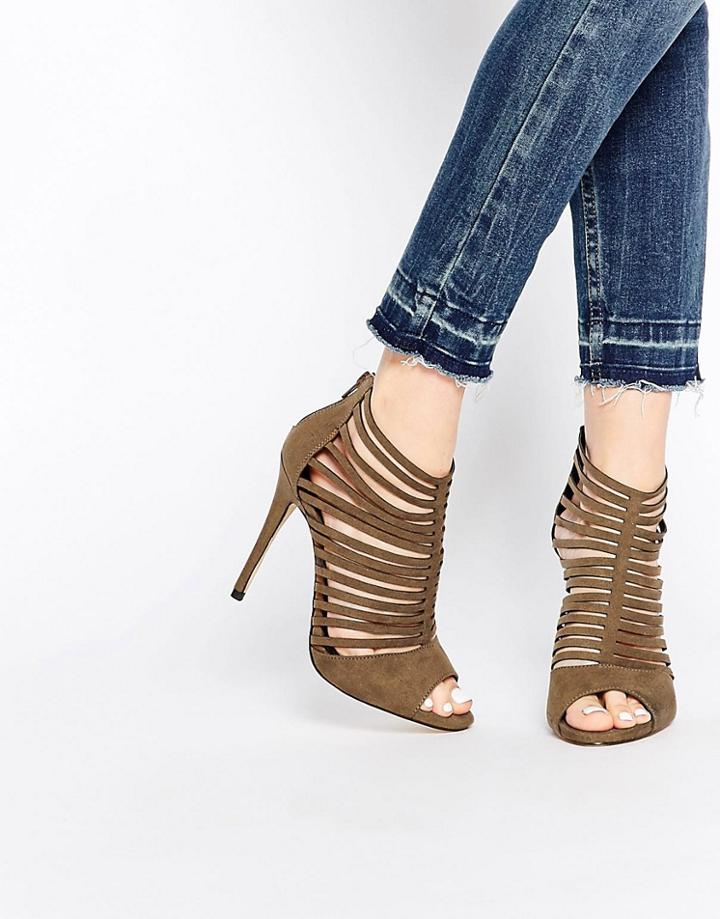 New Look Peep Toe Strappy Heeled Shoes - Green