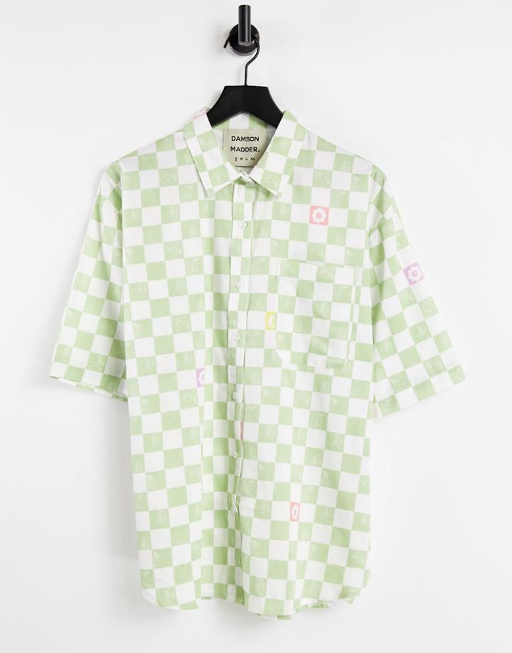 Damson Madder Organic Cotton Oversized Shirt In Check - Part Of A Set-green