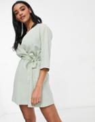 Esmee Exclusive Long Line Wrap Beach Shirt In Khaki-green