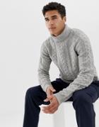 Selected Homme Roll Neck Sweater In Cable Knit - Gray