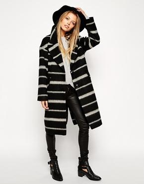 Asos Coat In Brushed Stripe - Black