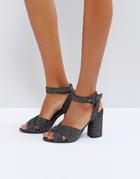 Truffle Collection Glitter Velvet Block Heel Sandal - Black