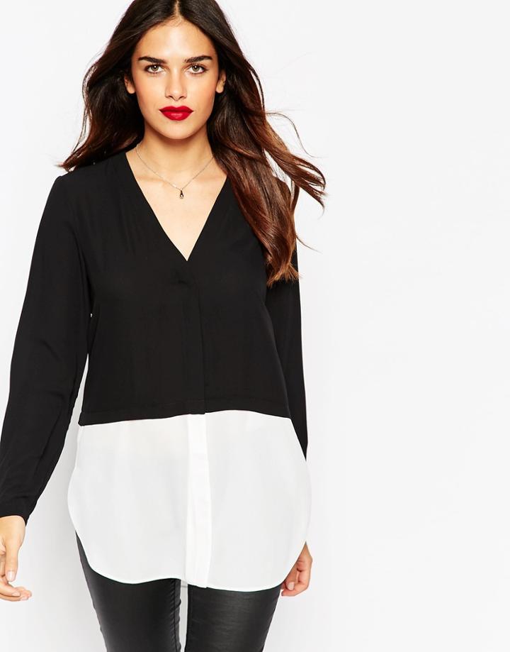 Asos V Neck Mono Color Block Blouse - Mono