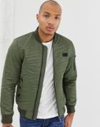 Blend Padded Bomber With Camo Stitch Quilting - Green