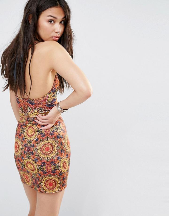 Motel Cross Back Cami Crop In Sun Print - Multi