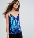 Asos Tall Sequin Cami With V Neck - Blue