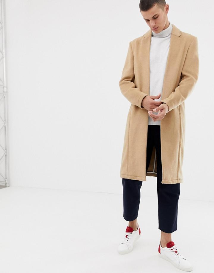 Asos Design Wool Mix Kimono Jacket In Camel - Tan