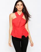 Lipsy Halter Neck Peplum Top - Orange