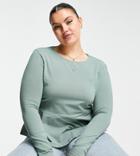 Asos Design Curve Peplum Long Sleeve Top In Khaki-green