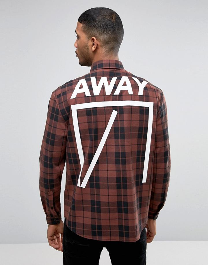 Asos Skater Fit Tonal Check Shirt With Back Print - Red