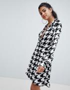 Asos Design Soft Tux Wrap Mini Dress In Large Houndstooth - Multi
