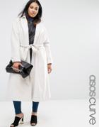 Asos Curve Midi Swing Trapeze Coat With Belt Tie - Beige