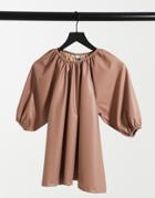Asos Design Trapeze Smock Top In Leather Look In Sand-neutral