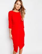 Closet 3/4 Midi Dress With Wrap Front - Red