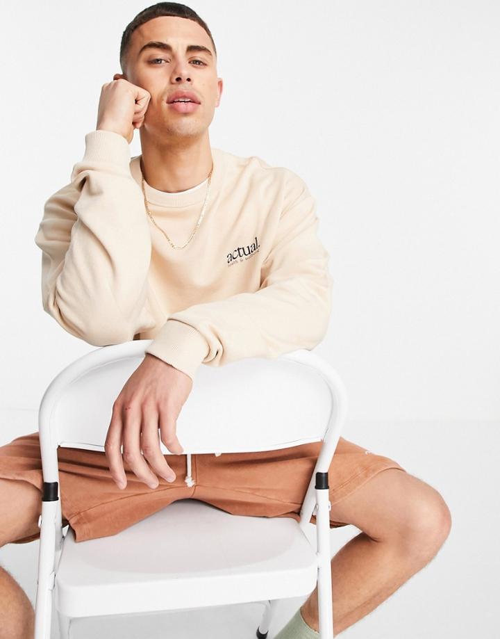 Asos Actual Oversized Sweatshirt With Multi Back Graphic Prints In Beige-neutral