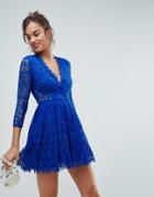 Asos Long Sleeve Lace Mini Prom Dress-blue