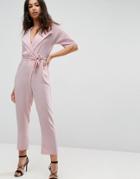 Asos Wrap Jumpsuit With Self Belt - Pink