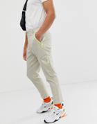 Asos Design Tapered Pants In Beige With Neon Zip Pockets - Stone