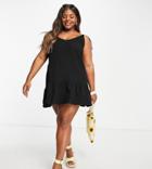 Cotton: On Curve Strappy Tiered Mini Dress In Black