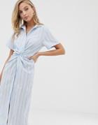 Liquorish Twist Front Shirt Dress In Blue