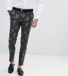 Noose & Monkey Super Skinny Suit Pants In Floral Print - Gray
