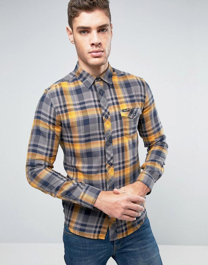 Wrangler Slim Fit Western Check Shirt Inca Gold - Yellow