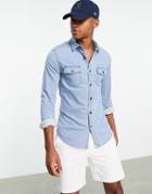 Asos Design Skinny Denim Shirt With Rips In Light Blue