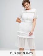 Truly You Lace Dress With Ruffle Hem And Eyelet Detail - White
