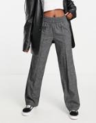Only Wide Leg Check Pants In Gray-grey