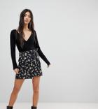 Fashion Union Petite Mini Skirt With Tie Side In Daisy Floral - Multi