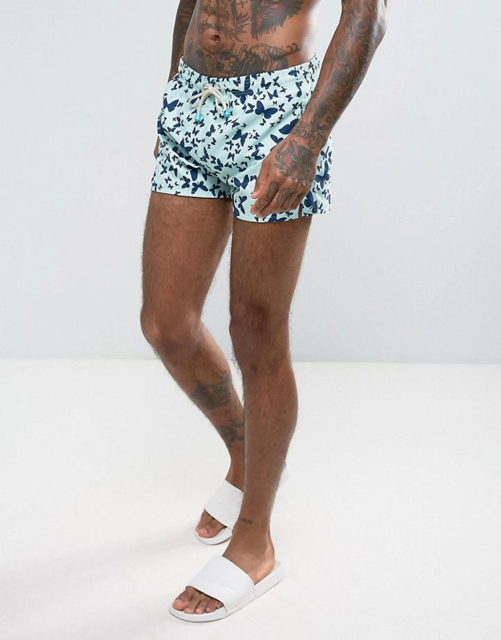 Oiler & Boiler Chevy Swim Shorts With Butterfly Print In Green - Green