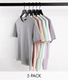 Asos Design 5 Pack Cotton Blend Muscle Fit T-shirt With Crew Neck - Multi