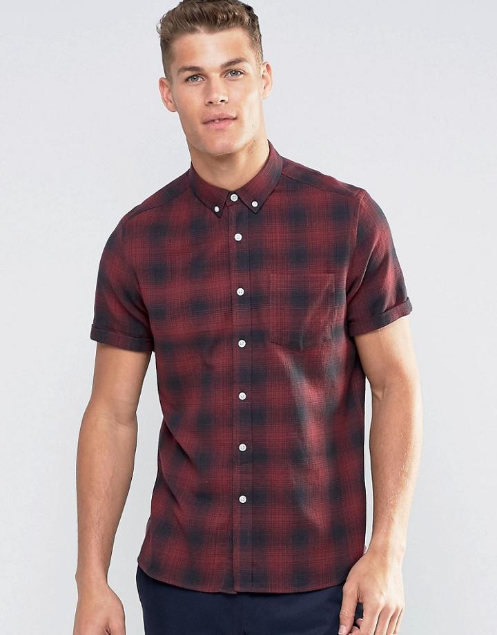 Asos Regular Fit Check Shirt In Burgundy - Red