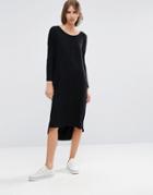 Asos Slouch Oversize T-shirt Dress In Baby Rib - Black