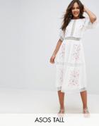 Asos Tall Premium Embroidered Midi Dress - White