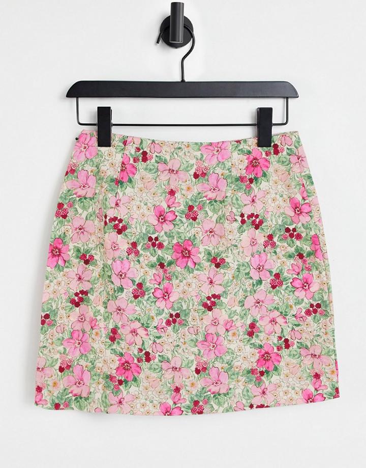 & Other Stories Floral Print Mini Skirt In Multi-red