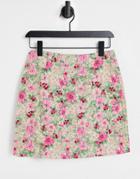 & Other Stories Floral Print Mini Skirt In Multi-red